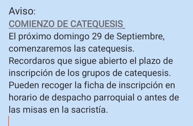 Comienzo de catequesis